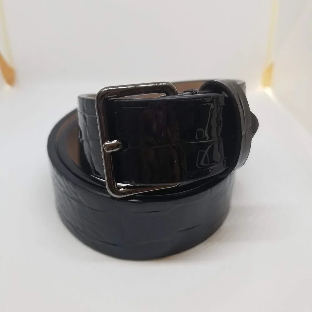 Alaia Paris Crocodile Embossed Leather Belt Black XS